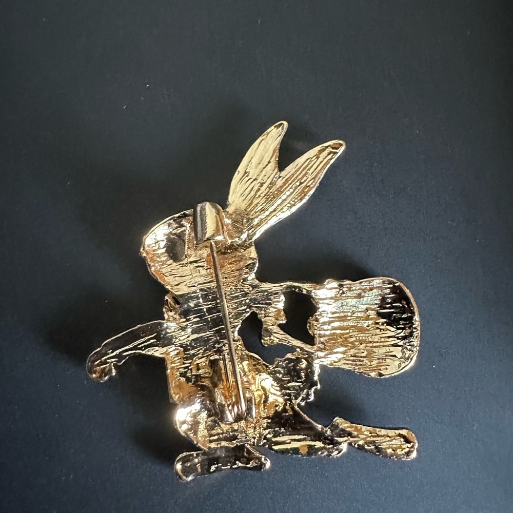 Gold Skipping Bunny with Pastel Basket Brooch - Picture 3 of 4